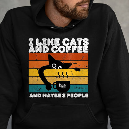 Cat Love Shirt, Funny Cat Lover Gift UnisexT-Shirt/Hoodie/Sweatshirt HLT00 - I Like Cats and Coffee and Maybe 3 People Funny Love Cats T-Shirt, Men, Dark Heather Grey, Large