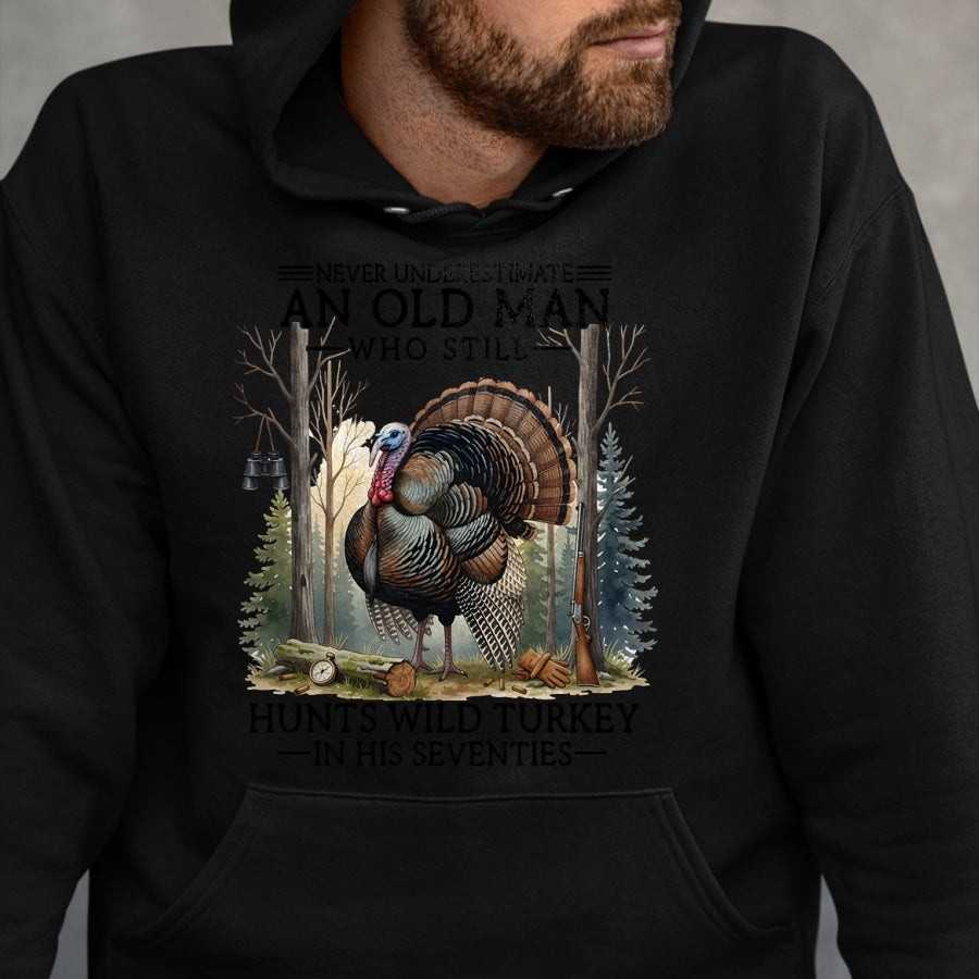 Cat Love Shirt, Funny Cat Lover Gift UnisexT-Shirt/Hoodie/Sweatshirt HLT00 - an Old Man Still Hunting Wild Turkey in 70s T-Shirt