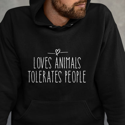 Cat Love Shirt, Funny Cat Lover Gift UnisexT-Shirt/Hoodie/Sweatshirt HLT00 - loves animals tolerates people quote Cat Lover & Dog Love T-Shirt (1)