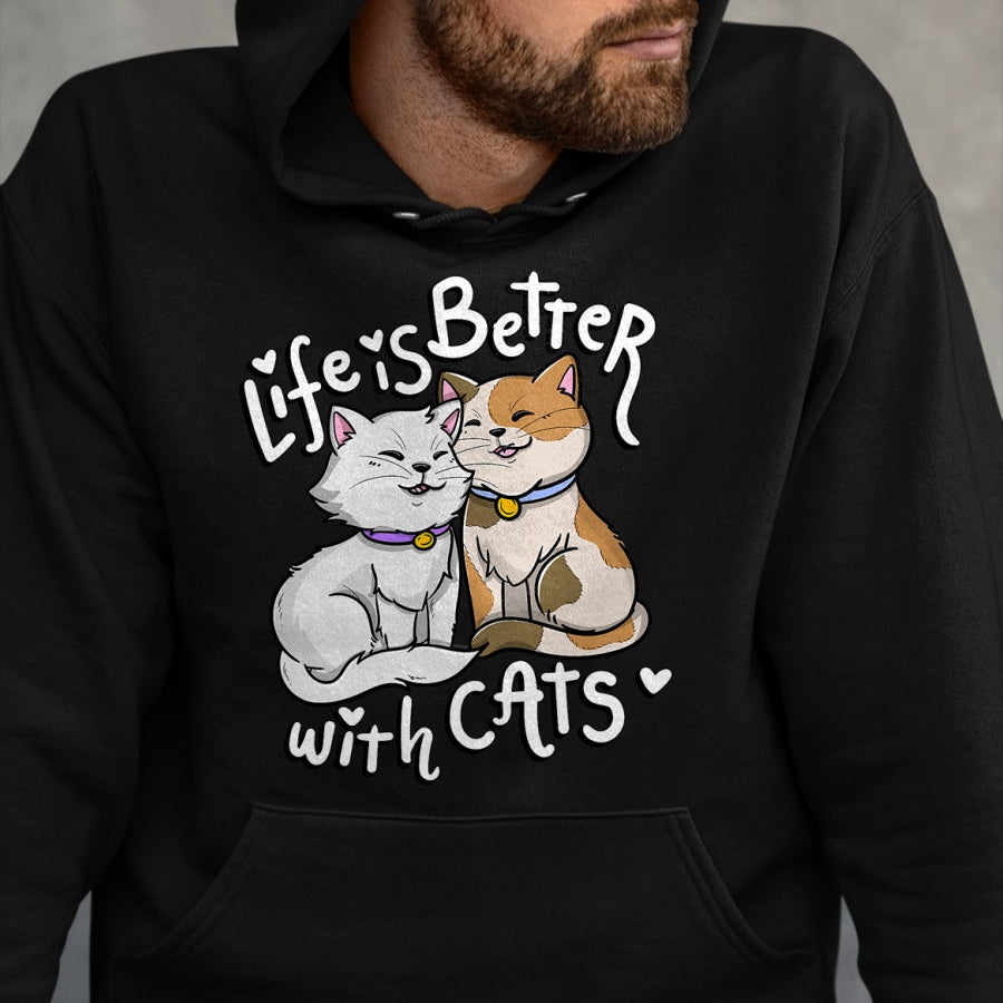 Cat Love Shirt, Funny Cat Lover Gift UnisexT-Shirt/Hoodie/Sweatshirt HLT00 - Valentine_s Cat Lover Life is Better with Cats Mother_s Day T-Shirt Small