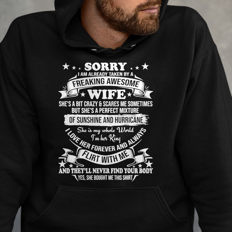 Best Husband Shirt, Wife and Husband Unisex T-Shirt/Hoodie/Sweatshirt HLT00 - Sorry I am already taken by awesome Wife Valentine Day T-Shirt