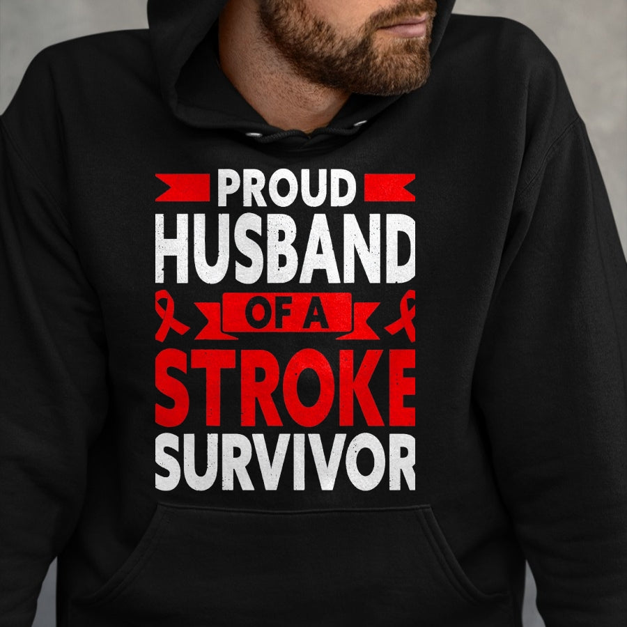 Best Husband Shirt, Wife and Husband Unisex T-Shirt/Hoodie/Sweatshirt HLT00 - Proud Husband of A Stroke Survivor Red Ribbon Support T-Shirt, Men, Heather Blue, 4X-Large