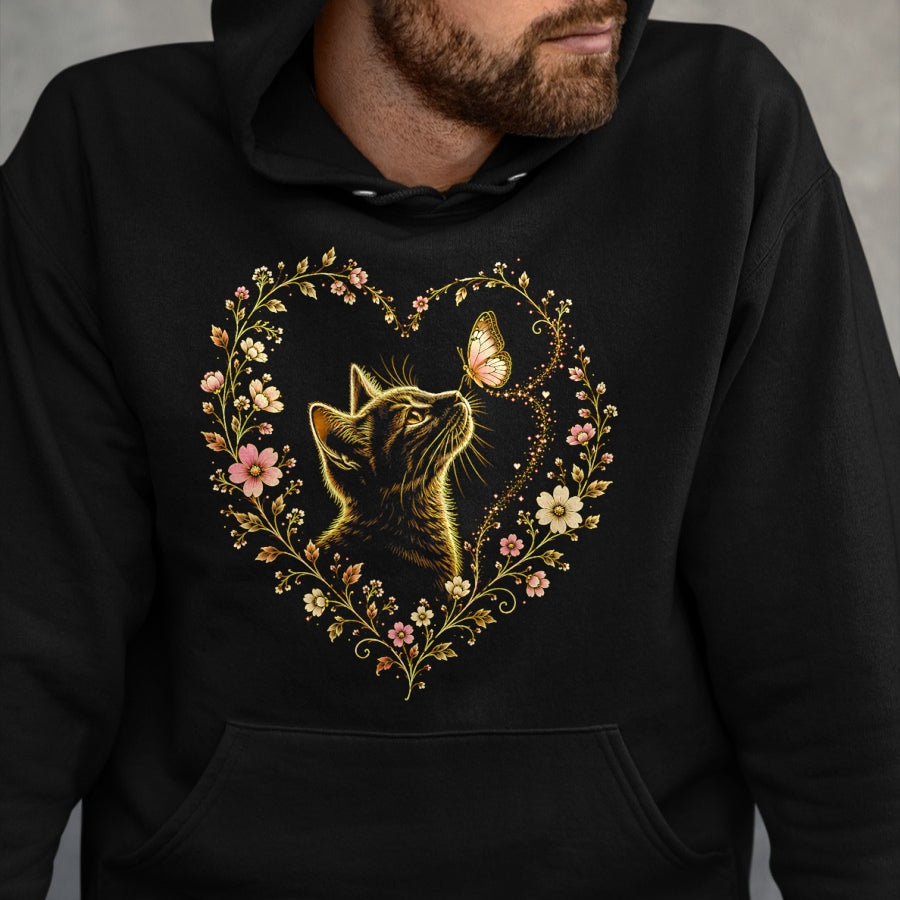 Cat Love Shirt, Funny Cat Lover Gift UnisexT-Shirt/Hoodie/Sweatshirt HLT00 - Butterfly Cat Floral Heart Cute Magical Art Aesthetic Design T-Shirt
