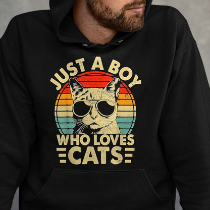 Cat Love Shirt, Funny Cat Lover Gift UnisexT-Shirt/Hoodie/Sweatshirt HLT00 - Vintage Just A Boy Who Loves Cats Boy Kitten Cat Lover Boys T-Shirt, Youth, Heather Blue, Small