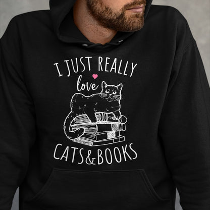 Cat Love Shirt, Funny Cat Lover Gift UnisexT-Shirt/Hoodie/Sweatshirt HLT00 - I Just Really Love Reading Books And Cats Funny Cat And book T-Shirt