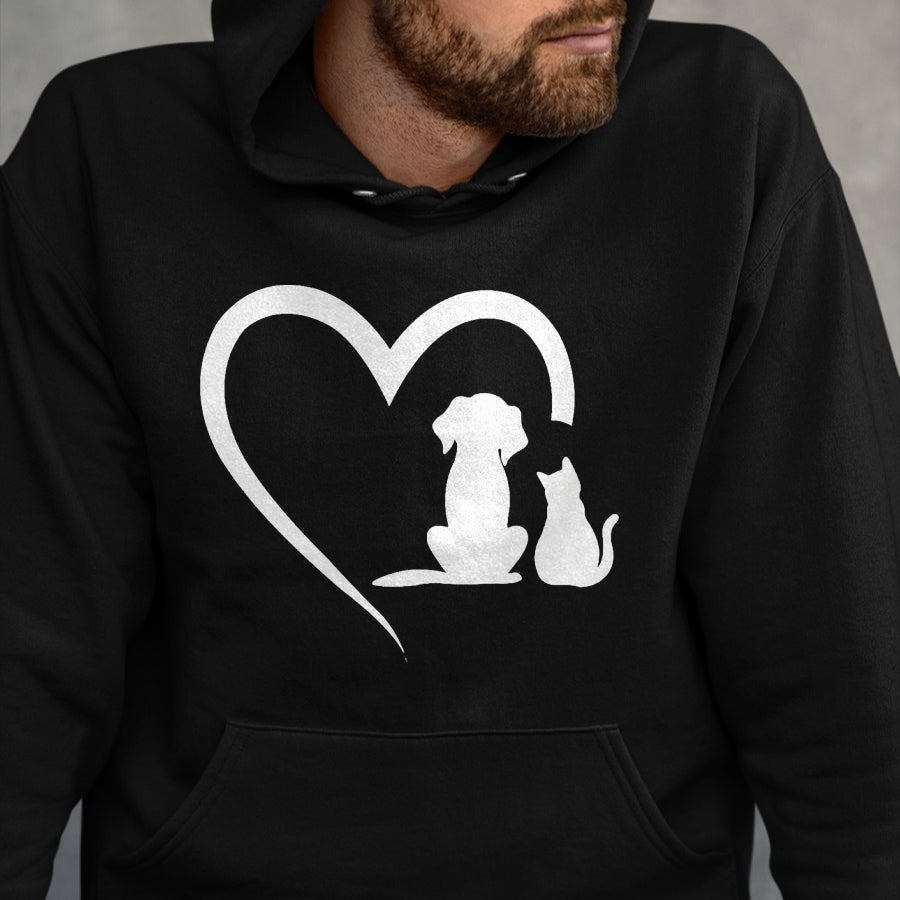 Cat Love Shirt, Funny Cat Lover Gift UnisexT-Shirt/Hoodie/Sweatshirt HLT00 - Dog Puppy and Baby Cat Heart - Animal Dog & Cat Heart T-Shirt, Men, Black, 3X-Large