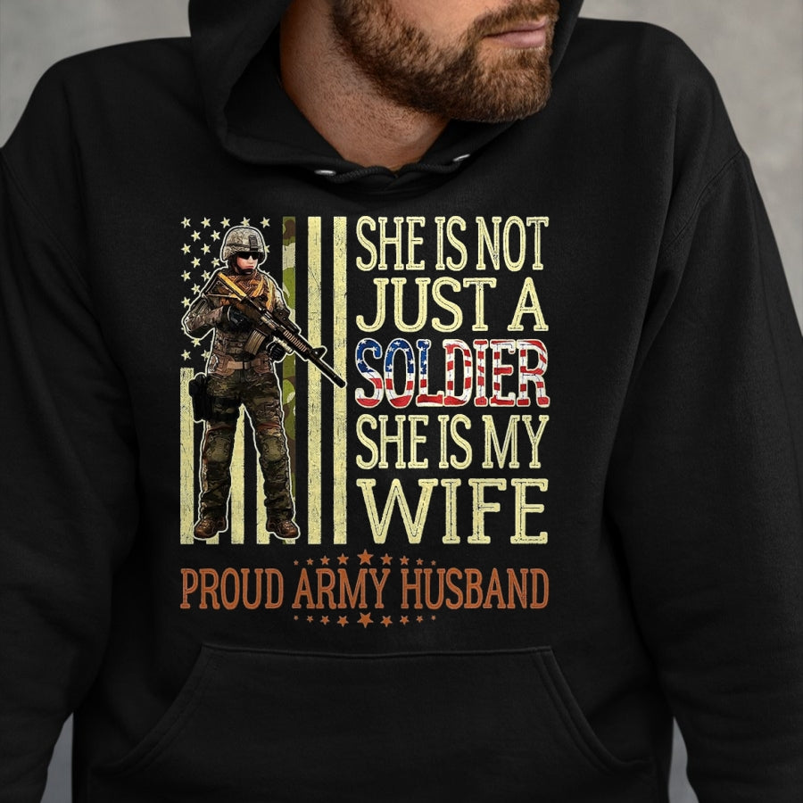 Best Husband Shirt, Wife and Husband Unisex T-Shirt/Hoodie/Sweatshirt HLT00 - She is Not Just A Soldier She is My Wife Proud Army Husband T-Shirt, Men, Black, 3X-Large
