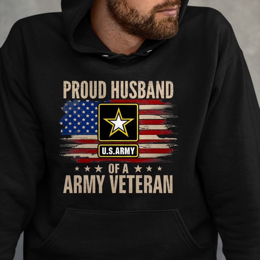 Best Husband Shirt, Wife and Husband Unisex T-Shirt/Hoodie/Sweatshirt HLT00 - Vintage Proud Husband Of A Army Veteran With American Flag T-Shirt