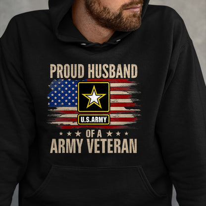 Best Husband Shirt, Wife and Husband Unisex T-Shirt/Hoodie/Sweatshirt HLT00 - Vintage Proud Husband Of A Army Veteran With American Flag T-Shirt