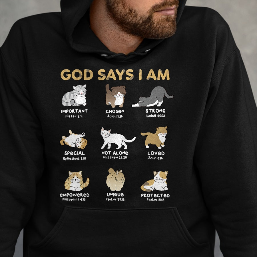 Cat Love Shirt, Funny Cat Lover Gift UnisexT-Shirt/Hoodie/Sweatshirt HLT00 - God Says I Am Cat Cute Cats Lover Bible Verse Christian T-Shirt