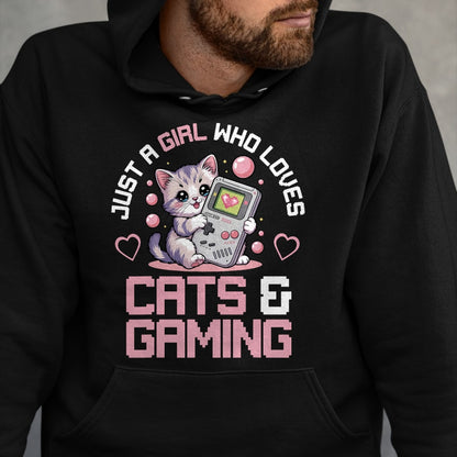 Cat Love Shirt, Funny Cat Lover Gift UnisexT-Shirt/Hoodie/Sweatshirt HLT00 - Just A Girl Who Loves Cats and Gaming Cute Gamer Cat T-Shirt