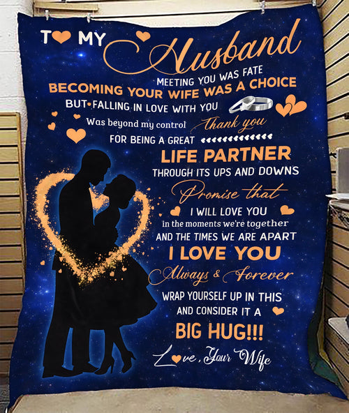 To My Husband Blanket From Wife Thank you It A Big Hug Husband Anniversary Wedding Day Valentines Christmas Fleece Throw Blanket (SKU2602-84)