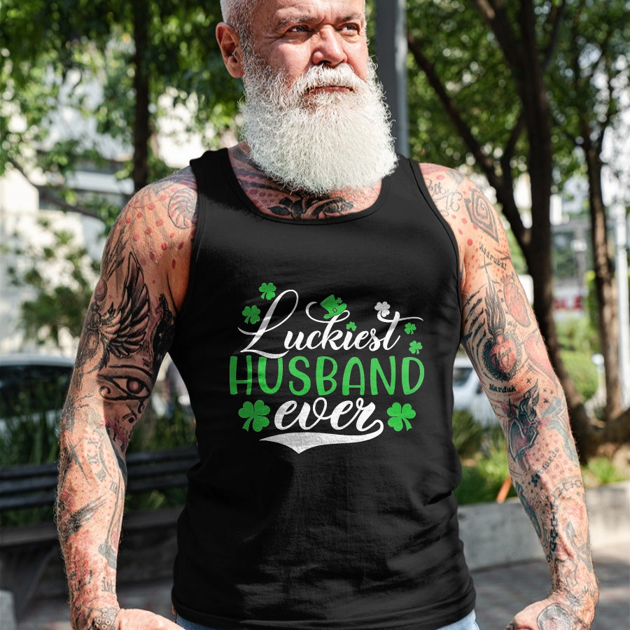 Best Husband Shirt, Wife and Husband Unisex T-Shirt/Hoodie/Sweatshirt HLT00 - Luckiest Husband Ever Shamrock Lucky St Patrick_s Day T-Shirt, Men, Black, Small