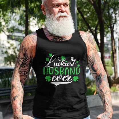 Best Husband Shirt, Wife and Husband Unisex T-Shirt/Hoodie/Sweatshirt HLT00 - Luckiest Husband Ever Shamrock Lucky St Patrick_s Day T-Shirt, Men, Black, Small