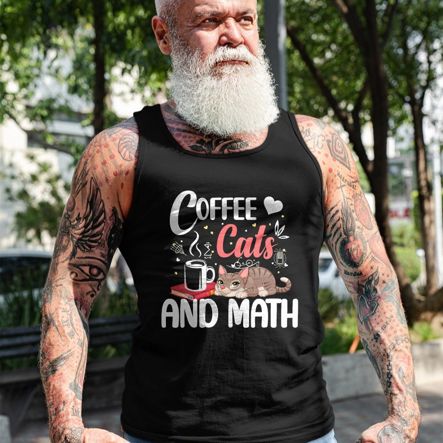 Cat Love Shirt, Funny Cat Lover Gift UnisexT-Shirt/Hoodie/Sweatshirt HLT00 - I Love Math Cats And Coffee Heart Mathematics Teacher T-Shirt