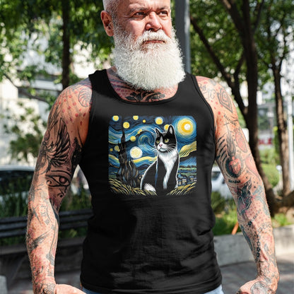 Cat Love Shirt, Funny Cat Lover Gift UnisexT-Shirt/Hoodie/Sweatshirt HLT00 - Tuxedo Cat Starry Night Painting Tuxedo Cat Owner T-Shirt, Men, Black, 3X-Large