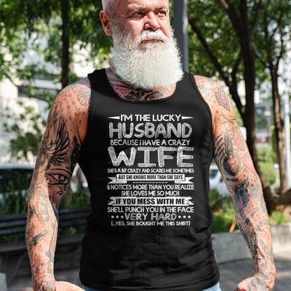 Best Husband Shirt, Wife and Husband Unisex T-Shirt/Hoodie/Sweatshirt HLT00 - Mens I Am A Lucky Husband I Have A Crazy Wife Valentine Day Gift T-Shirt