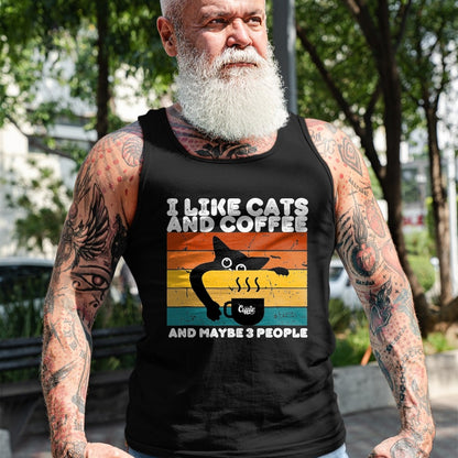 Cat Love Shirt, Funny Cat Lover Gift UnisexT-Shirt/Hoodie/Sweatshirt HLT00 - I Like Cats and Coffee and Maybe 3 People Funny Love Cats T-Shirt, Men, Black, 3X-Large