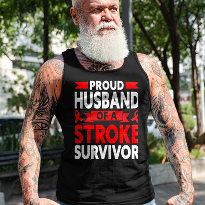 Best Husband Shirt, Wife and Husband Unisex T-Shirt/Hoodie/Sweatshirt HLT00 - Proud Husband of A Stroke Survivor Red Ribbon Support T-Shirt, Men, Heather Blue, 4X-Large