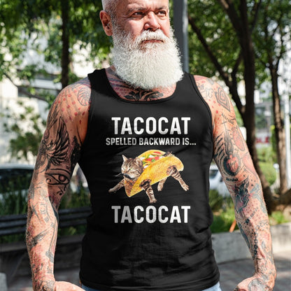 Cat Love Shirt, Funny Cat Lover Gift UnisexT-Shirt/Hoodie/Sweatshirt HLT00 - Tacocat Spelled Backward is Tacocat - Love Cat and Taco T-Shirt, Men, Black, Medium (1)