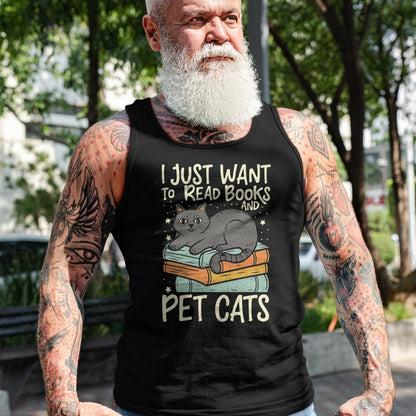 Cat Love Shirt, Funny Cat Lover Gift UnisexT-Shirt/Hoodie/Sweatshirt HLT00 - Retro I Just Want to Read Books and Pet Cats Cat T-Shirt