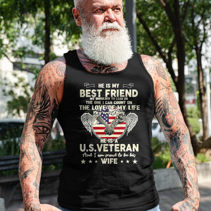Best Husband Shirt, Wife and Husband Unisex T-Shirt/Hoodie/Sweatshirt HLT00 - Proud U.S. Veteran Wife Love & Support T-Shirt, Men, Black, 3X-Large