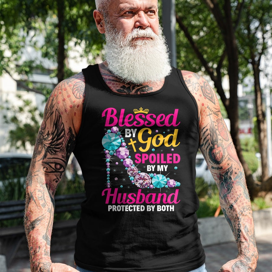 Best Husband Shirt, Wife and Husband Unisex T-Shirt/Hoodie/Sweatshirt HLT00 - Christian Wife Jesus Blessed by God Spoiled by My Husband T-Shirt