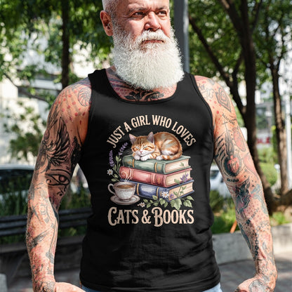 Cat Love Shirt, Funny Cat Lover Gift UnisexT-Shirt/Hoodie/Sweatshirt HLT00 - Just A Girl Who Loves Cats and Books Reading Librarian T-Shirt
