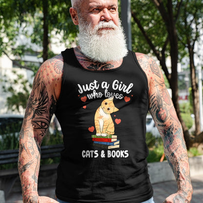 Cat Love Shirt, Funny Cat Lover Gift UnisexT-Shirt/Hoodie/Sweatshirt HLT00 - Just a Girl Who Loves Cats and Books Reading Cat & Bookworm T-Shirt