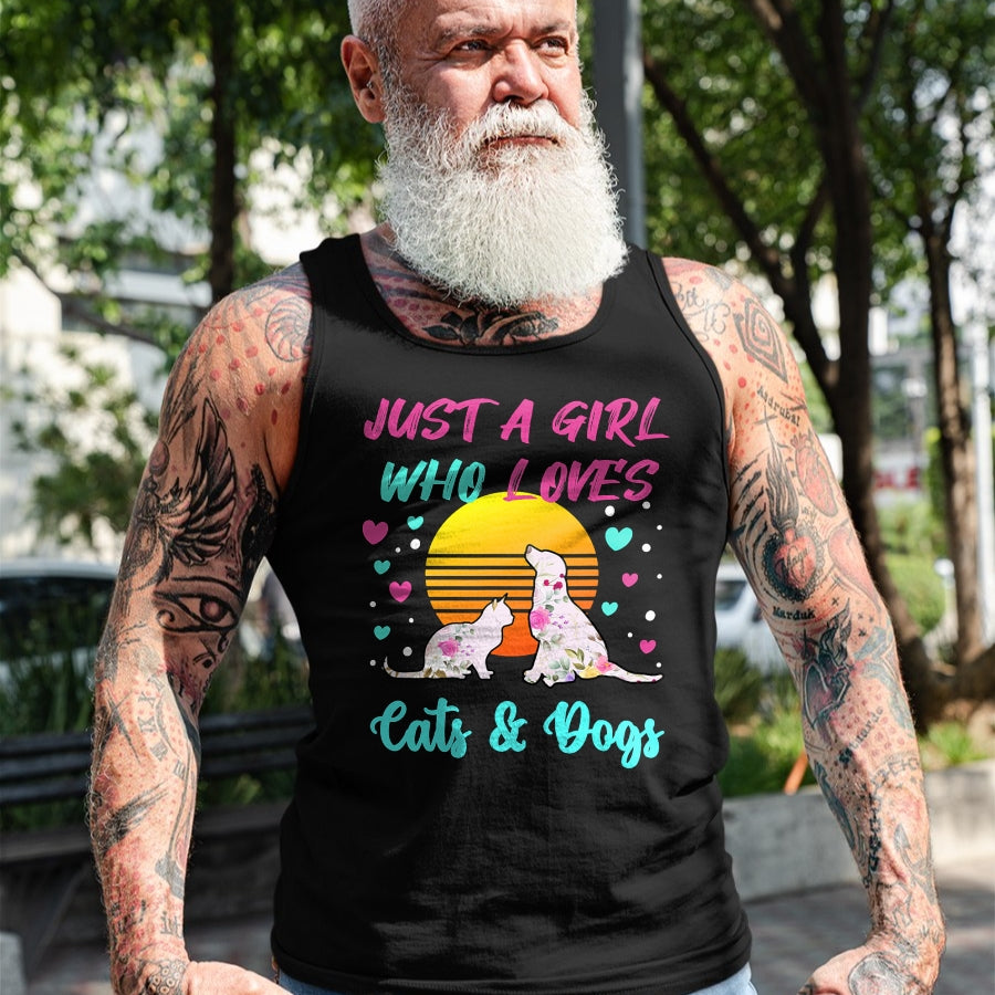 Cat Love Shirt, Funny Cat Lover Gift UnisexT-Shirt/Hoodie/Sweatshirt HLT00 - Just a Girl who Loves Cats and Dogs T-Shirt for Women T-Shirt (1)