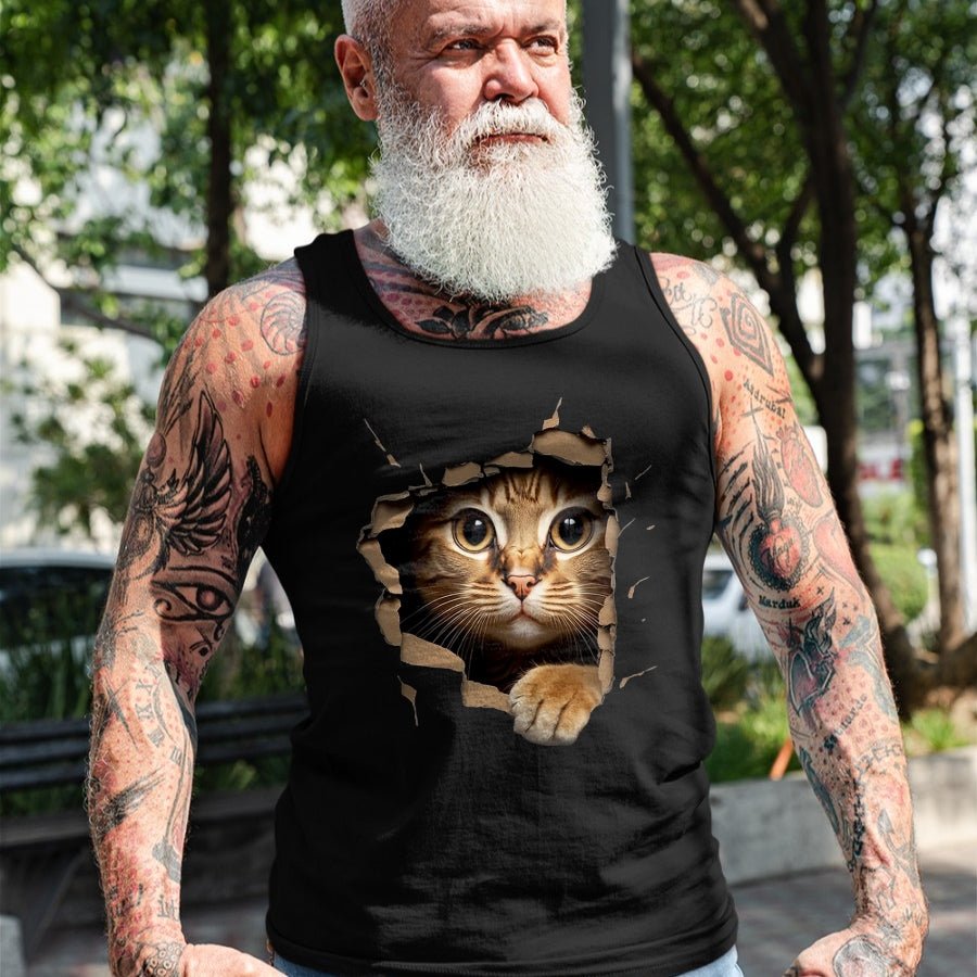 Cat Love Shirt, Funny Cat Lover Gift UnisexT-Shirt/Hoodie/Sweatshirt HLT00 - Cute Kitten Looks from Torn Fabric - Cats T-Shirt, Men, Olive Green, X-Large (1)