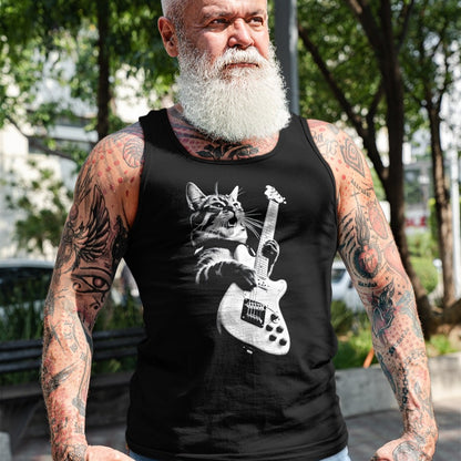 Cat Love Shirt, Funny Cat Lover Gift UnisexT-Shirt/Hoodie/Sweatshirt HLT00 - Rock Cat Playing Guitar - Funny Guitar Cat T-Shirt, Men, Heather Blue, Large