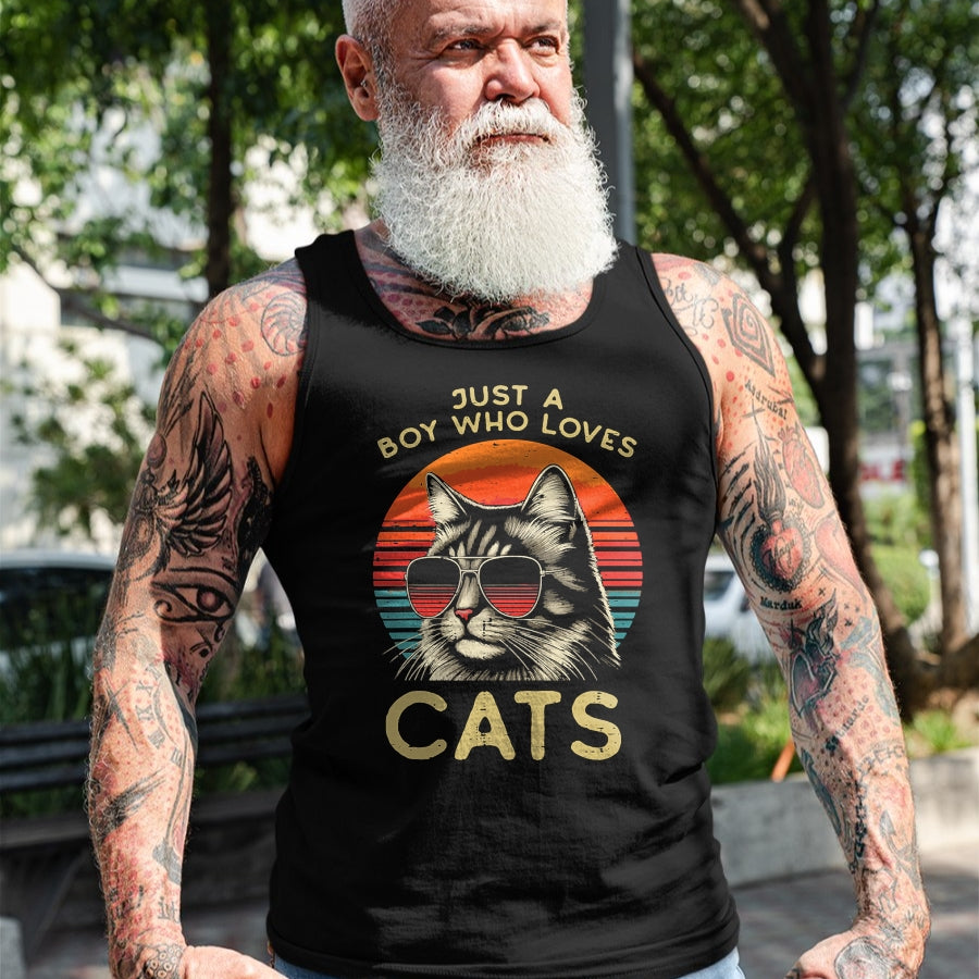 Cat Love Shirt, Funny Cat Lover Gift UnisexT-Shirt/Hoodie/Sweatshirt HLT00 - Just Boy Who Loves Cats Retro Kitten Kitty Boys Kids Men T-Shirt