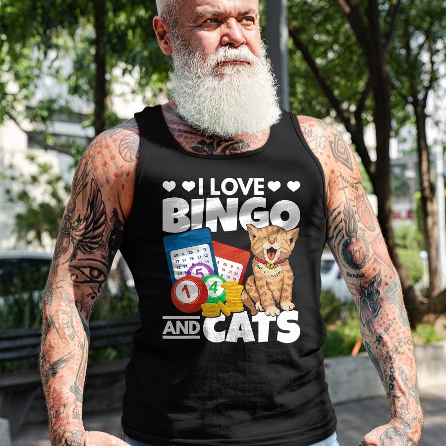 Cat Love Shirt, Funny Cat Lover Gift UnisexT-Shirt/Hoodie/Sweatshirt HLT00 - Cat Lover I Love Bingo and Cats Gambling Bingo Player Bingo T-Shirt