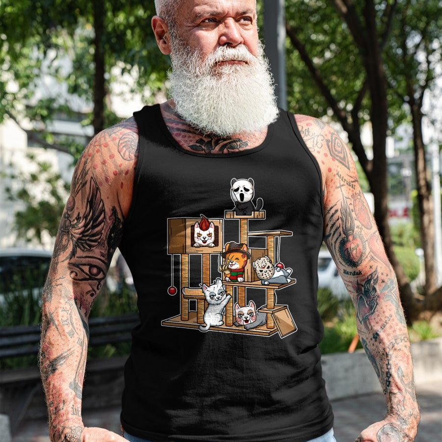 Cat Love Shirt, Funny Cat Lover Gift UnisexT-Shirt/Hoodie/Sweatshirt HLT00 - Funny Horror Movie Kitten Playing On Cat Tree T-Shirt