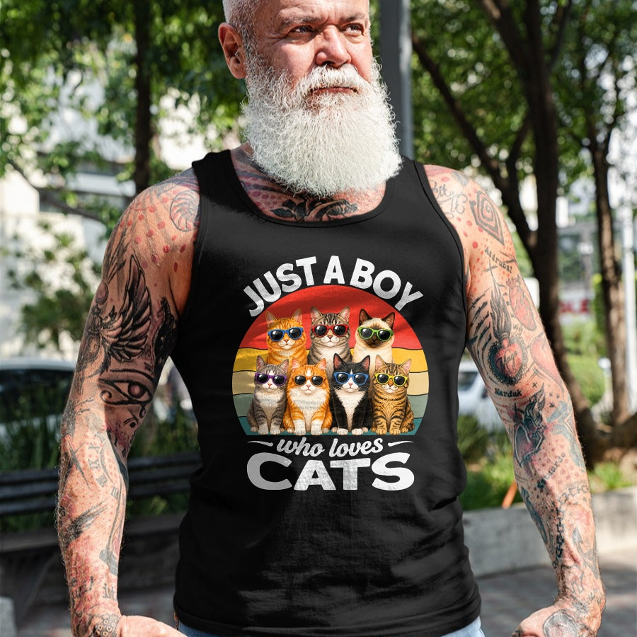 Cat Love Shirt, Funny Cat Lover Gift UnisexT-Shirt/Hoodie/Sweatshirt HLT00 - Just A Boy Who Loves Cats Funny Boys Kids Pets Lovers T-Shirt