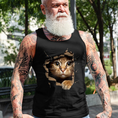 Cat Love Shirt, Funny Cat Lover Gift UnisexT-Shirt/Hoodie/Sweatshirt HLT00 - Cute Kitten Looks from Torn Fabric - Cats T-Shirt, Men, Olive Green, X-Large