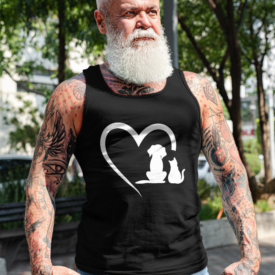 Cat Love Shirt, Funny Cat Lover Gift UnisexT-Shirt/Hoodie/Sweatshirt HLT00 - Dog Puppy and Baby Cat Heart - Animal Dog & Cat Heart T-Shirt, Men, Black, 3X-Large