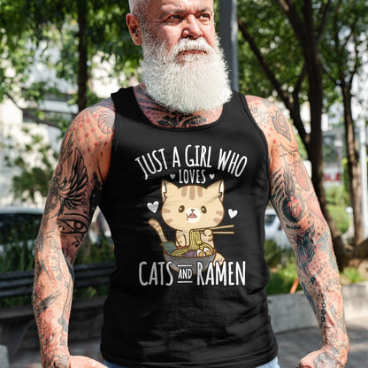 Cat Love Shirt, Funny Cat Lover Gift UnisexT-Shirt/Hoodie/Sweatshirt HLT00 - Just A Girl Who Loves Cats And Ramen T-Shirt