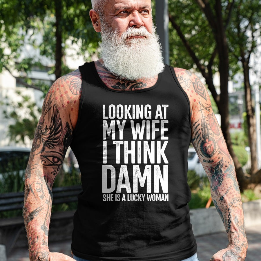 Best Husband Shirt, Wife and Husband Unisex T-Shirt/Hoodie/Sweatshirt HLT00 - My Wife Is A Lucky Woman Wife Themed Gift Husbands Gift T-Shirt