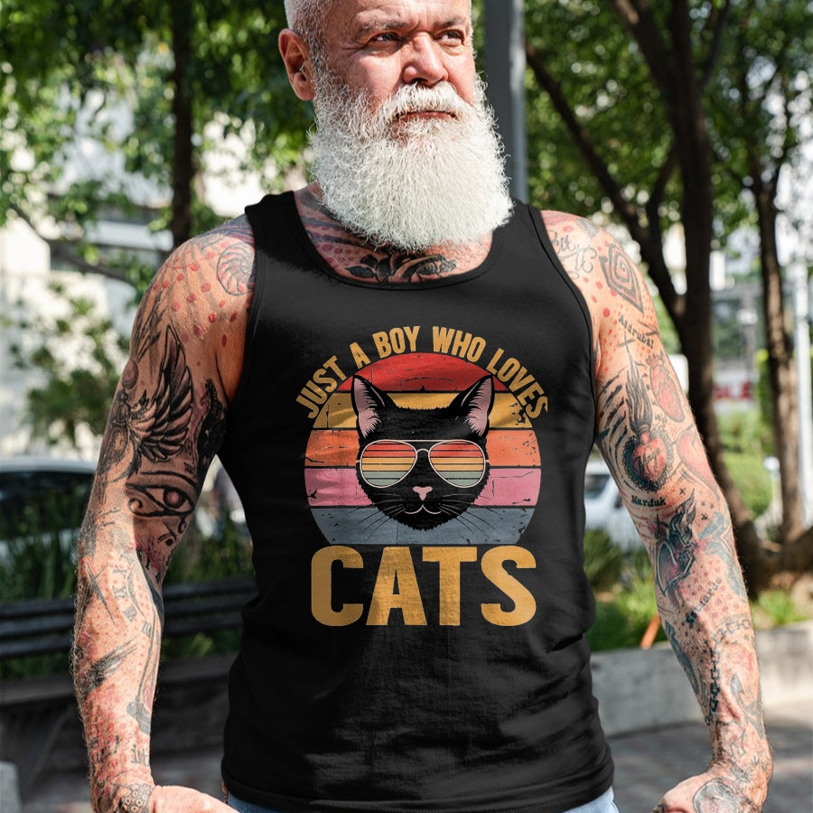Cat Love Shirt, Funny Cat Lover Gift UnisexT-Shirt/Hoodie/Sweatshirt HLT00 - Just A Boy Who Loves Cats Retro Cat Lover Boys Kids T-Shirt, Youth, Purple Heather, Small