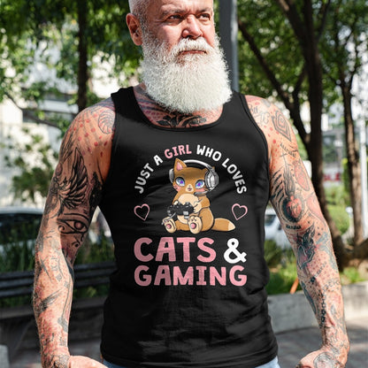 Cat Love Shirt, Funny Cat Lover Gift UnisexT-Shirt/Hoodie/Sweatshirt HLT00 - Just A Girl Who Loves Cats and Gaming Cute Gamer Cat T-Shirt, Men, Black, X-Large