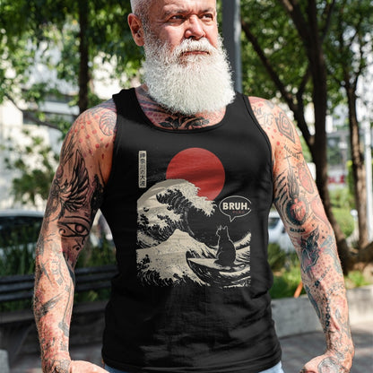 Cat Love Shirt, Funny Cat Lover Gift UnisexT-Shirt/Hoodie/Sweatshirt HLT00 - Bruh. The Great Wave Kanagawa Funny Japanese Surfing Cat T-Shirt, Men, Black, Large