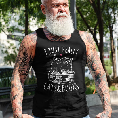 Cat Love Shirt, Funny Cat Lover Gift UnisexT-Shirt/Hoodie/Sweatshirt HLT00 - I Just Really Love Reading Books And Cats Funny Cat And book T-Shirt (1)