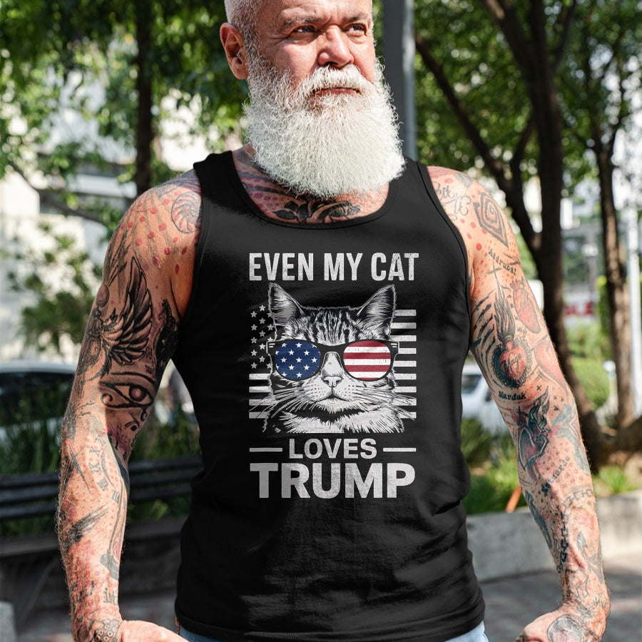 Cat Love Shirt, Funny Cat Lover Gift UnisexT-Shirt/Hoodie/Sweatshirt HLT00 - Cat Sunglasses USA Flag Even My Cat Loves Trump T-Shirt