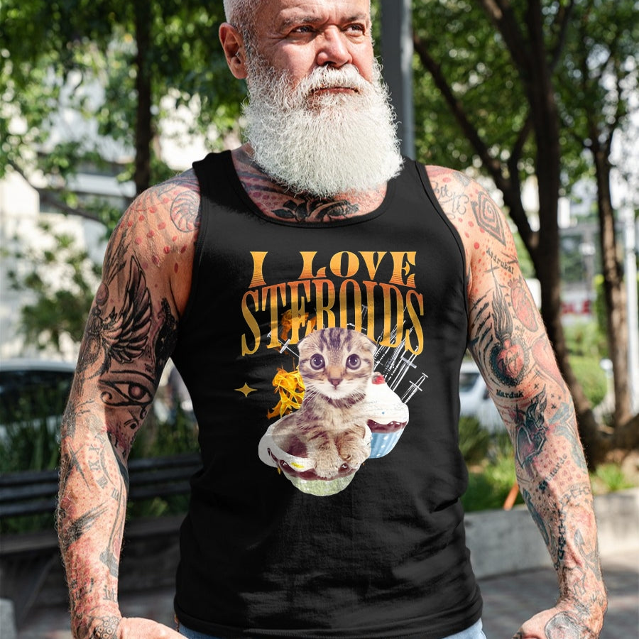 Cat Love Shirt, Funny Cat Lover Gift UnisexT-Shirt/Hoodie/Sweatshirt HLT00 - I Love Steroids CAT Funny Meme Cute T-Shirt, Men, Black, X-Large