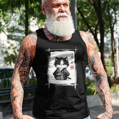 Cat Love Shirt, Funny Cat Lover Gift UnisexT-Shirt/Hoodie/Sweatshirt HLT00 - Samurai Cat Japanese Art Sumi-e Novelty Kawaii Funny Cat T-Shirt, Men, Black, Large