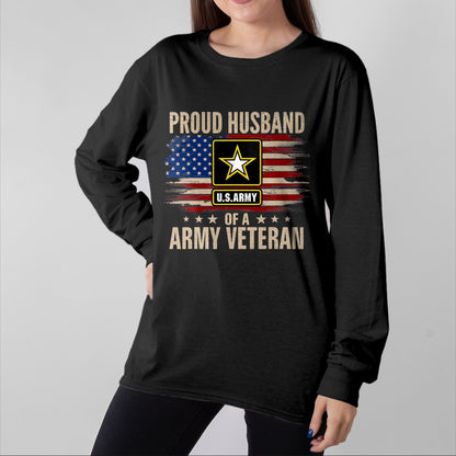 Best Husband Shirt, Wife and Husband Unisex T-Shirt/Hoodie/Sweatshirt HLT00 - Vintage Proud Husband Of A Army Veteran With American Flag T-Shirt