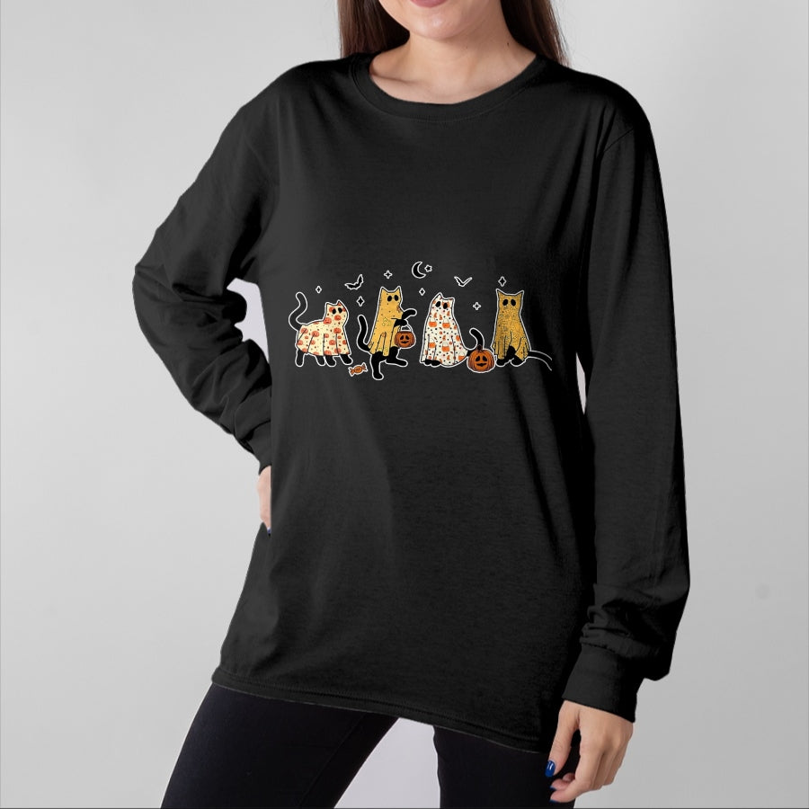 Cat Love Shirt, Funny Cat Lover Gift UnisexT-Shirt/Hoodie/Sweatshirt HLT00 - Cute Black Cats in Ghost Costume Women and Men Halloween T-Shirt, Women, Black, Medium
