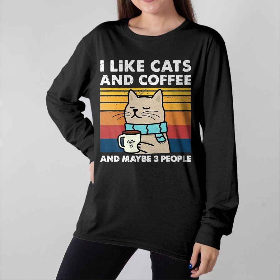 Cat Love Shirt, Funny Cat Lover Gift UnisexT-Shirt/Hoodie/Sweatshirt HLT00 - Funny Cats, I Like Cats and Coffee and Maybe 3 People T-Shirt, Men, Black, 3X-Large